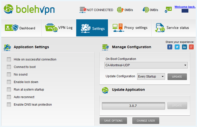 BolehVPN app settings