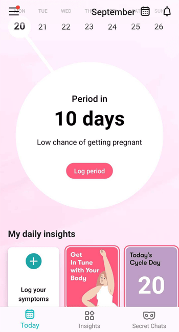 Screenshot van de app Menstruatiekalender van Flo