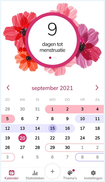 Screenshot van de app Menstruatiekalender van Simple Innovations