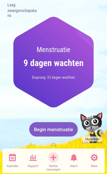 Screenshot van de app Menstruatietracker van Leap