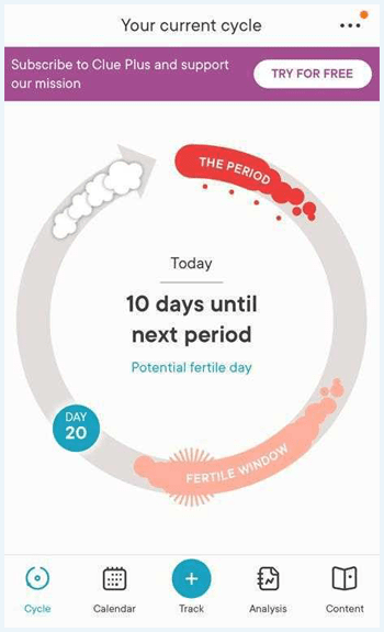 Screenshot van de app Period Tracker van Clue