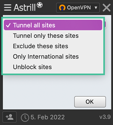 Astrill VPN app met de optie