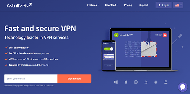 Astrill VPN website homepage