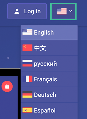 Astrill VPN website taalmenu