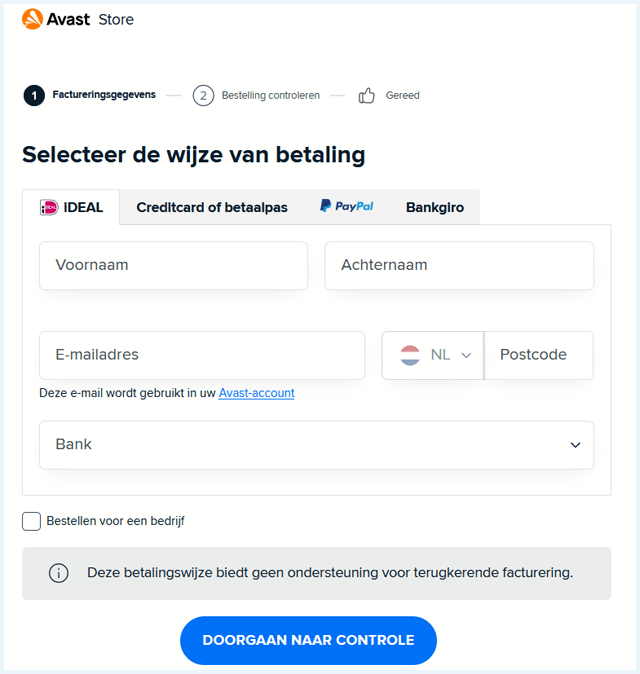 Avast Antivirus wijze van betaling