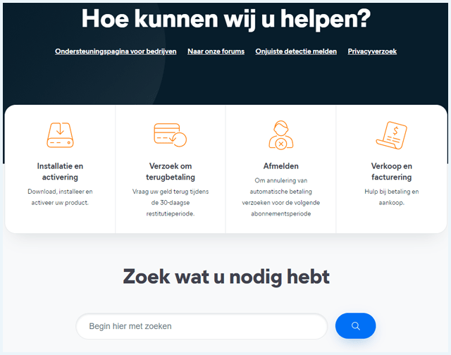 Avast Antivirus Support-pagina