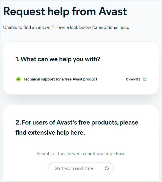 Avast SecureLine VPN klantenservice formulier