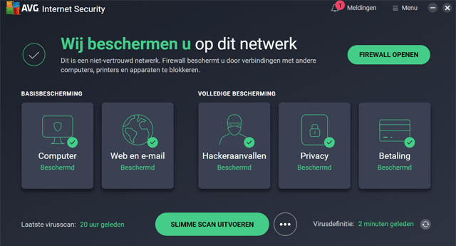 AVG software dashboard