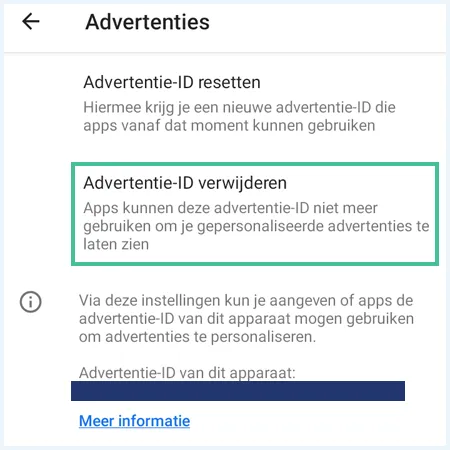 Mogelijkheid om een Advertentie-ID te verwijderen in Android