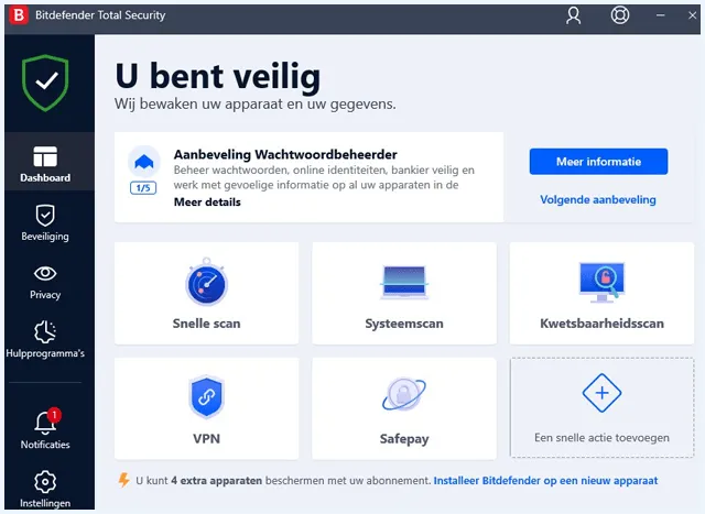 Bitdefender software dashboard