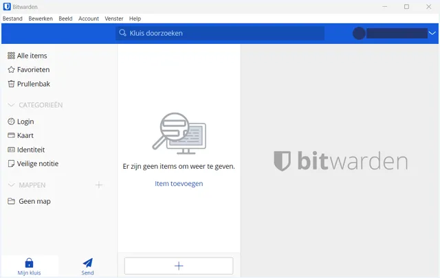 Openingsscherm van de Bitwarden app