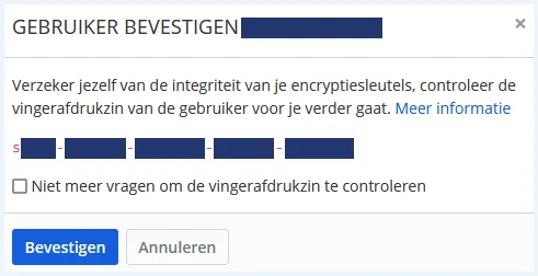 Bitwarden scherm om een gebruiker te bevestigen