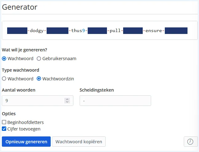 Bitwarden tool om wachtwoordzinnen te genereren