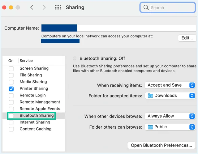 MacOS Bluetooth Sharing
