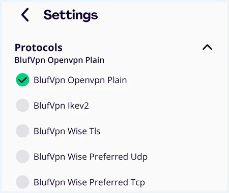 BlufVPN protocollen in Android app