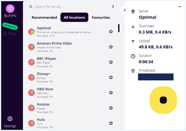 BlufVPN app verbonden