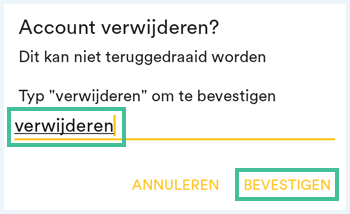 Bumble bevestigingsscherm om je account te verwijderen