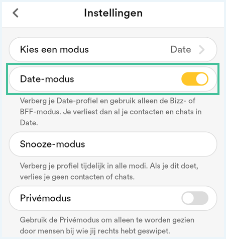 Bumble instellingen waarbij 