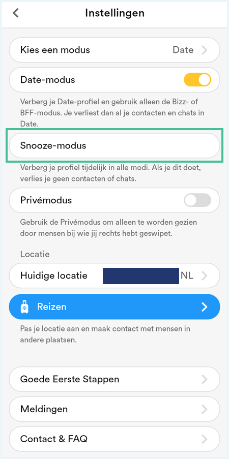 Bumble instellingen waarbij 