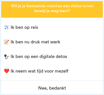 Bumble instelling om aan te geven waarom je je profiel gesnoozed hebt