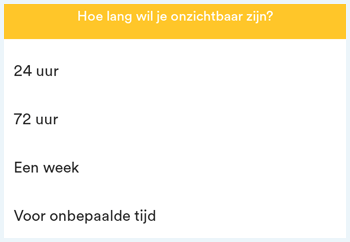 Bumble snooze-instelling waarbij je kunt kiezen hoe lang je onzichtbaar wilt zijn