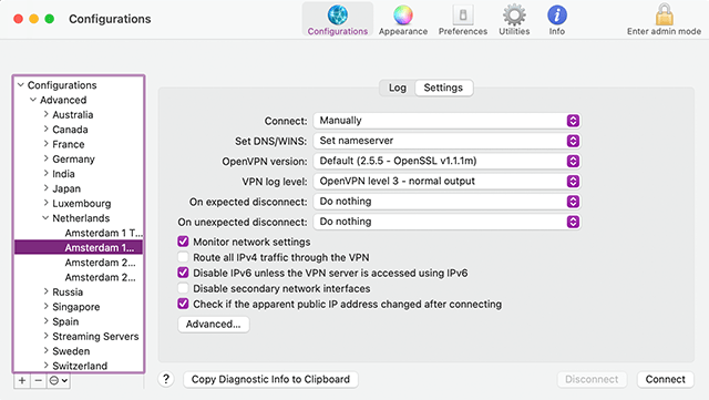 Instellingen van Celo VPN VPN-servers