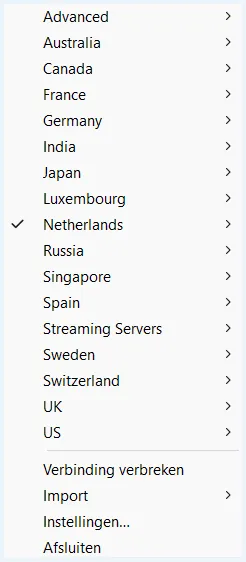Serverlijst in de Celo VPN app