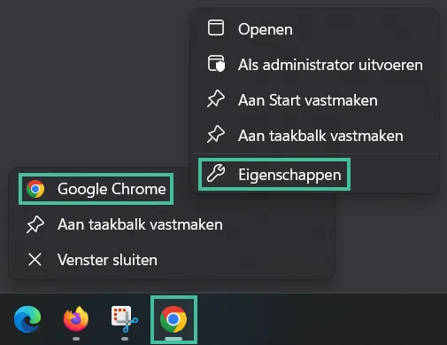 Windows bureablad waarbij Google Chrome en