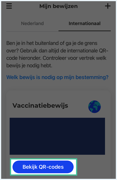 CoronaCheck App Tabblad Internationaal