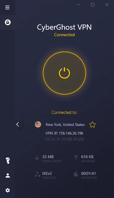 Cyberghost software wanneer de VPN aan staat