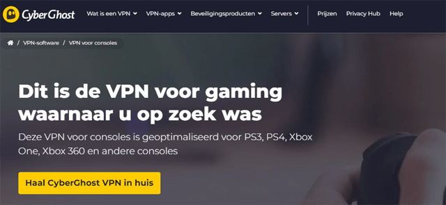 Gaming-landingspagina op de CyberGhost Website