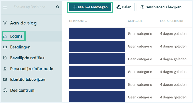 Dashlane software logins pagina