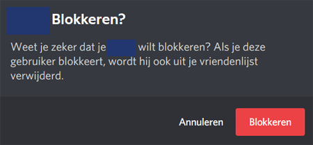 Discord melding die vraagt of je iemand wil blokkeren