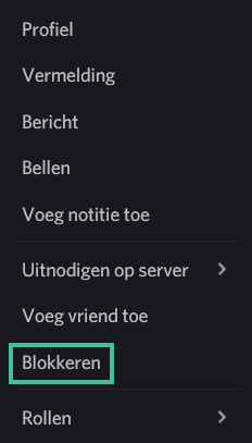 Discord menu waarbij
