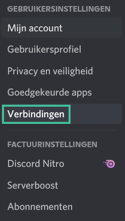 Discord menu waarbij