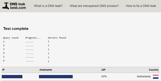 DNS Leak Test website extended test