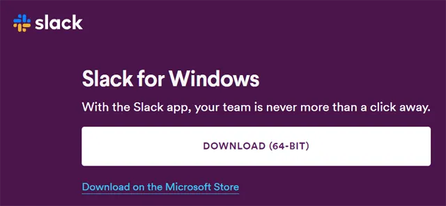 Slack downloadpagina op website