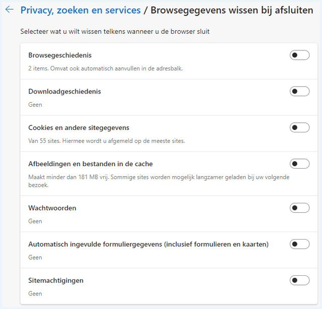 Microsoft Edge opties voor