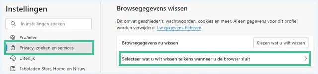 Microsoft Edge instellingen waarbij