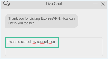 Screenshot van de Live Chat van ExpressVPN waarin een abonnement wordt opgezegd
