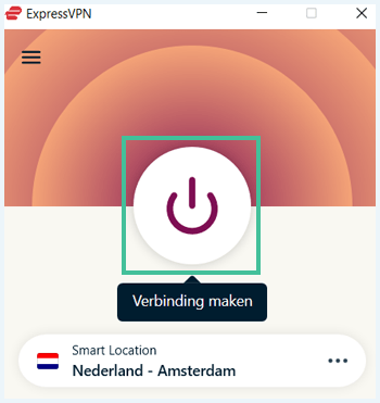 ExpressVPN app met de "Verbinden" knop uitgelicht