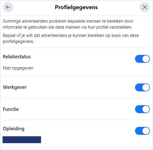Facebook profielgegevens instellen wat adverteerders kunnen zien