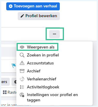 Facebookprofiel waarbij de optie 