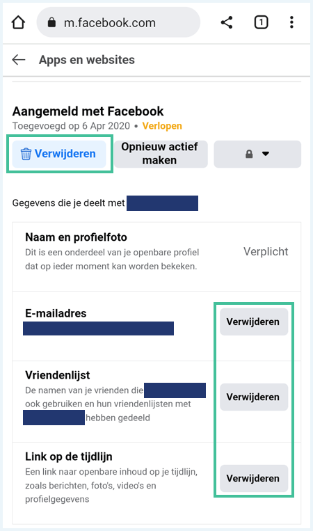 Facebook scherm