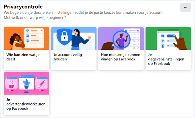 Facebook overzichtspagina voor privacycontrole instellingen