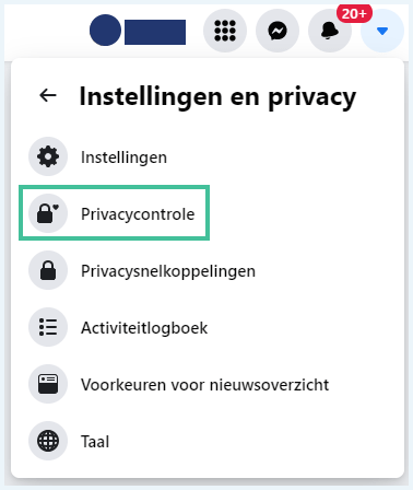 Facebook menu profiel waarbij 