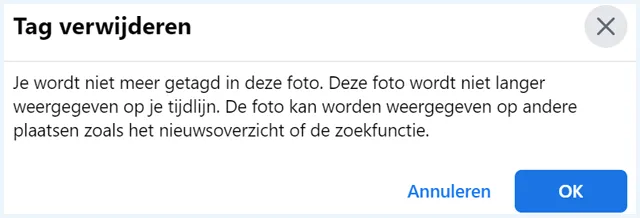 Facebookscherm met tag verwijderen
