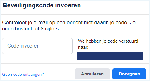 Facebookscherm Beveiligingscode invoeren