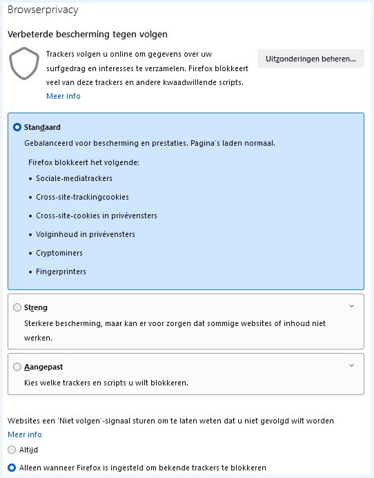 Firefox browserprivacy instellingen