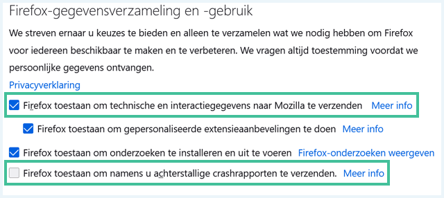 Firefox-gegevensverzameling en -gebruik